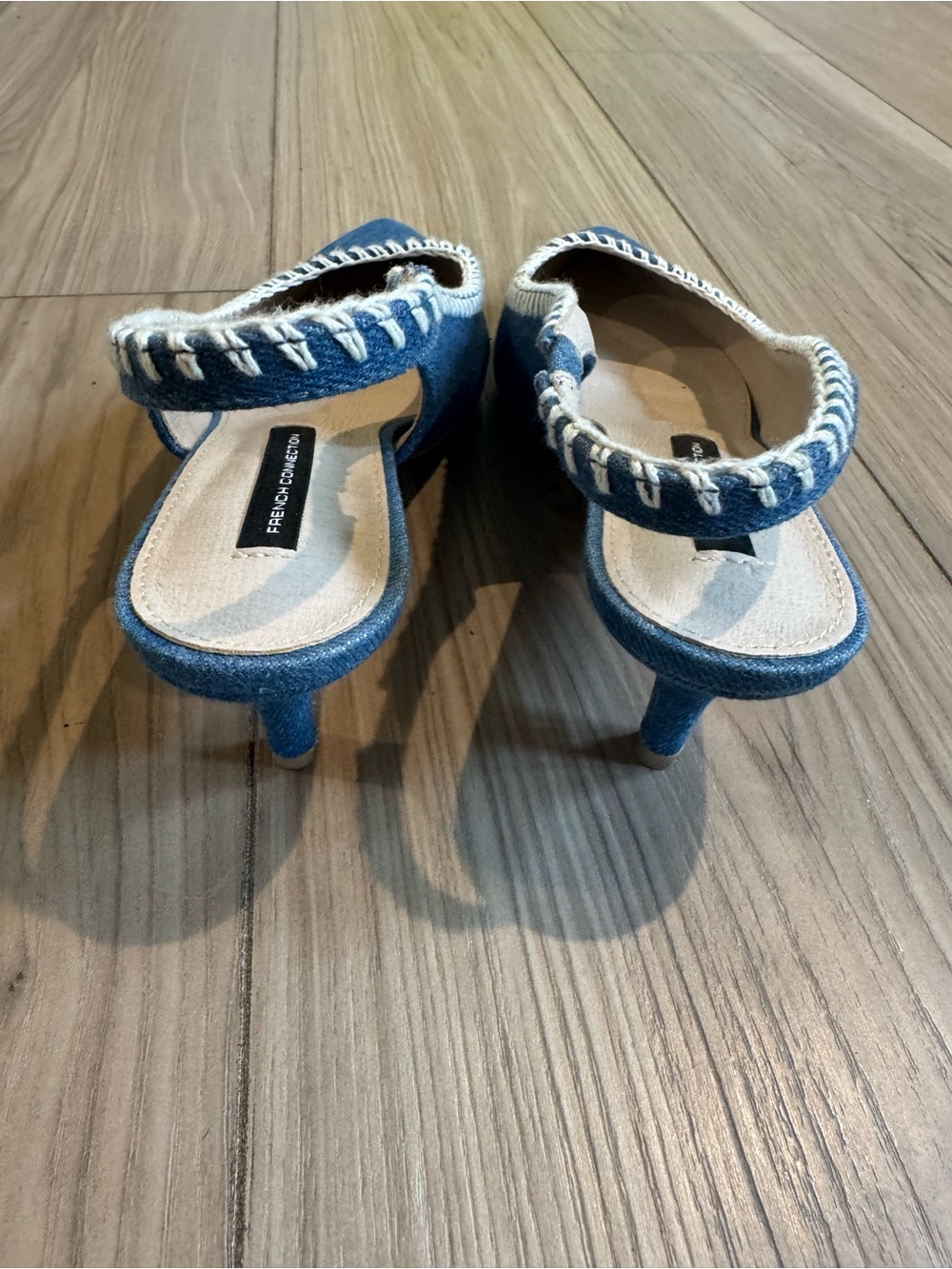 French connection - Blue Denim Pointed Slingback Flats with White Trim - Picture 3 of 4